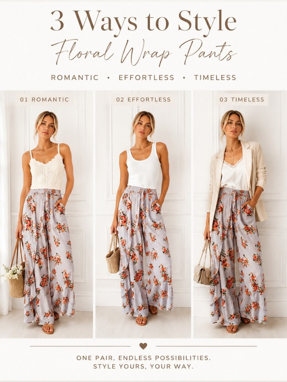 Angie Floral Wrap Pants Women's Large Boho Wide Leg Palazzo Resort Vacation - Picture 3 of 8